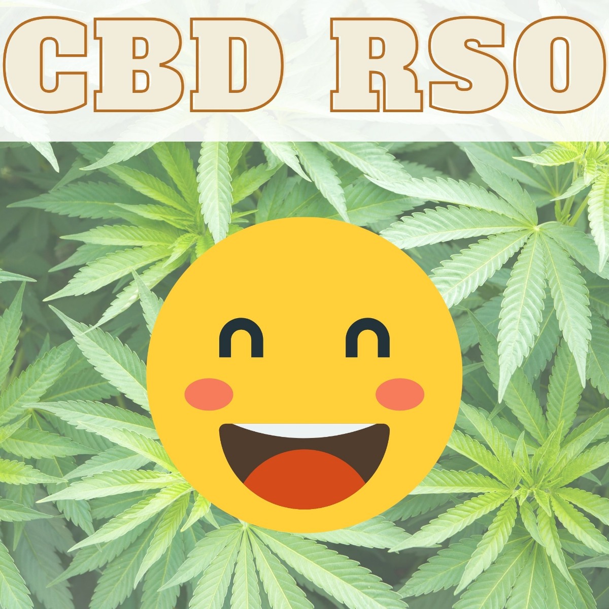 CBD RSO title with a cbd plant and smiley face in the background 