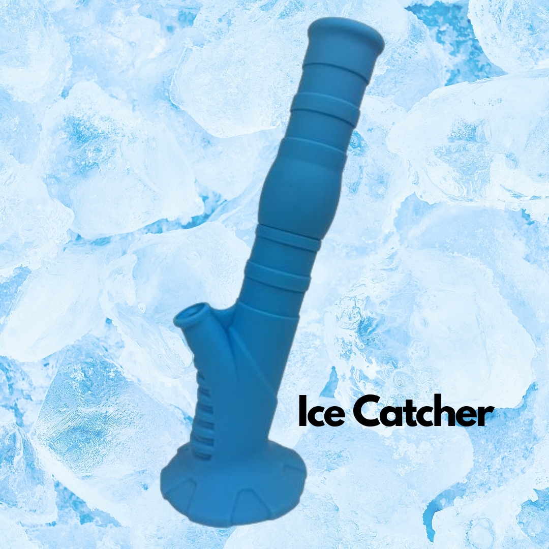 ice catcher blue bong with ice background