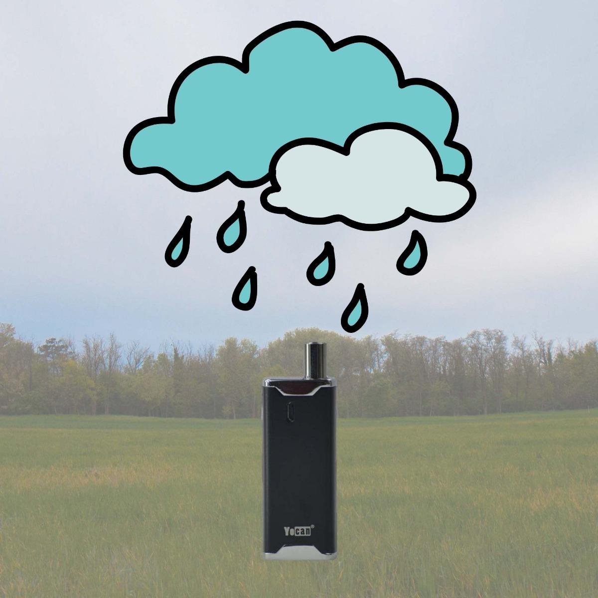 Vaporizer left outside and an animation of rain coming down